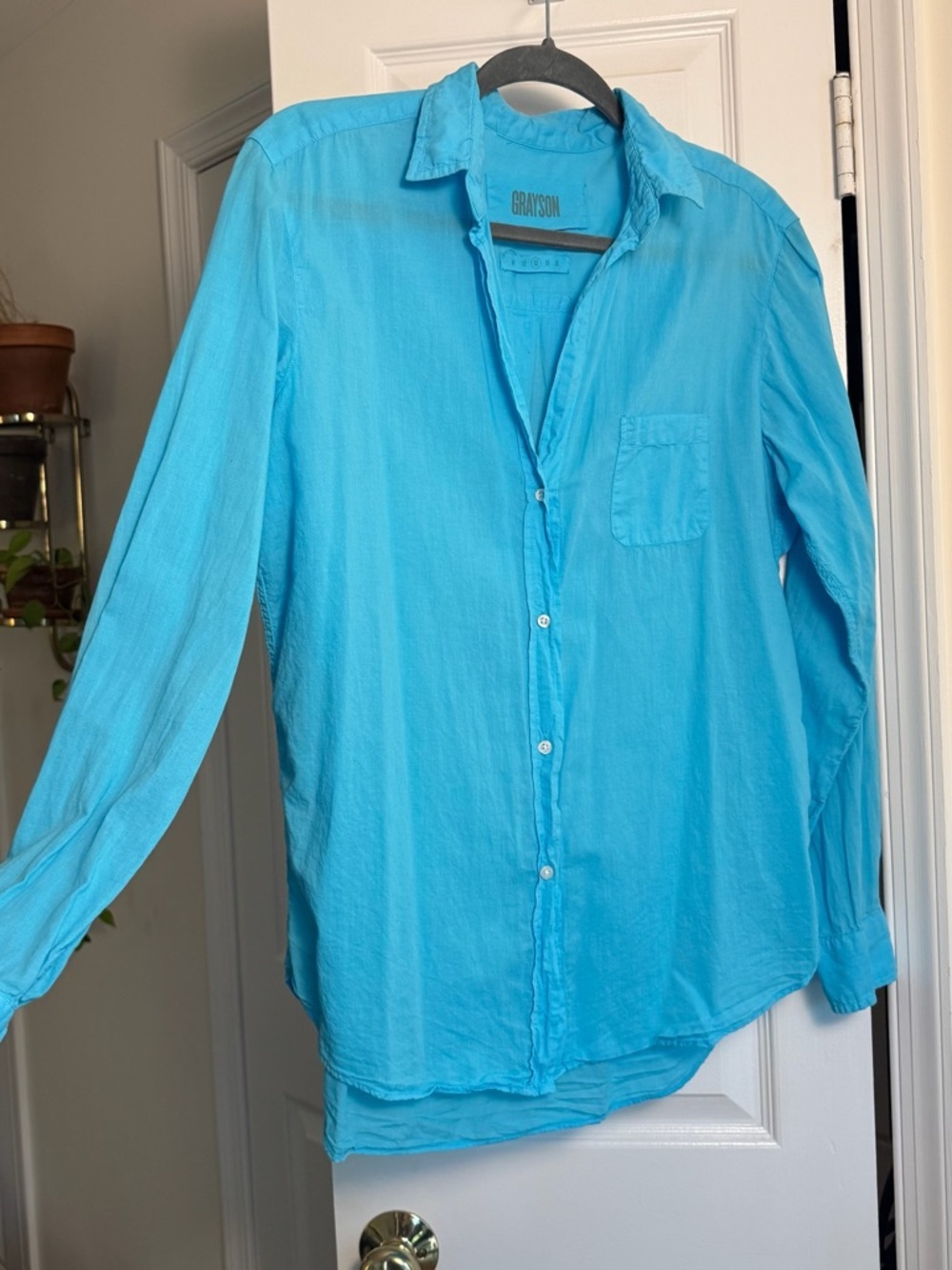 Anthropologie Grayson The Hero Button Down Shirt Turquoise Blue Cotton Size M 3